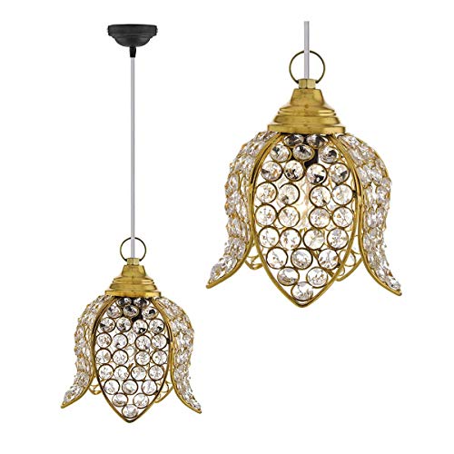 Image of Homesake Crystal Pendant Light | Modern LED Ceiling Fixture | Chandelier Style | Warm White | Stylish Interior Lighting | Living Room, Bedroom, Dining Room Light | Contemporary Home Decor (Golden)