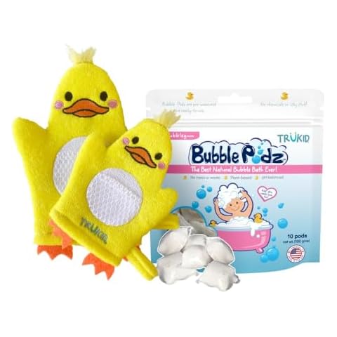 TruKid Bubble Podz & BubbleGlove Bundle - Includes Bubble Bath Pods Bubble Gum 10ct & 2-Set of Bath Wash Gloves for Parent & Child, Baby Bath Essentials, Gentle for Sensitive Skin of Kids, Toddlers Cover