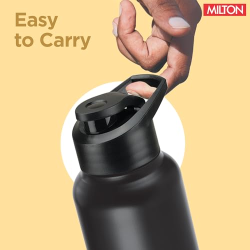 Image of MILTON Torino 1000 Stainless Steel Water Bottle, Leakproof Lid, Single Walled, ISI Certified I For School, Office, Gym I 980 ml, Black