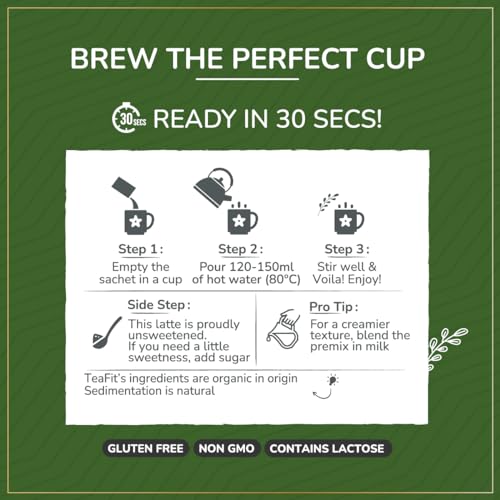 Image of TeaFit Ceremonial NO SUGAR Instant Matcha Latte Premix, 180g (10 Sachets) from Uji, Japan | Vibrant Green, Velvety Smooth Japanese Matcha with Unsweetened Milk | Coffee Alternative | Diabetic Friendly