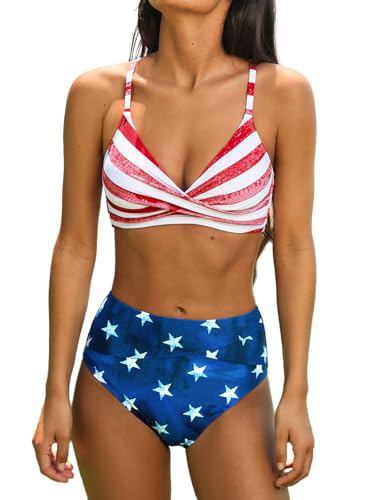 Image of CUPSHE Women's Bikini Sets Two Piece Swimsuit High Waisted V Neck Twist Front Adjustable Spaghetti Straps Bathing Suit