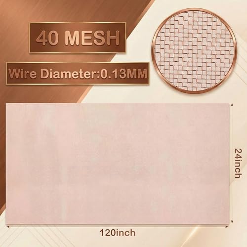 Image of Therwen 24 Inch X 10 ft Copper Mesh Screen 99.9% Pure Copper 40 Mesh Roll