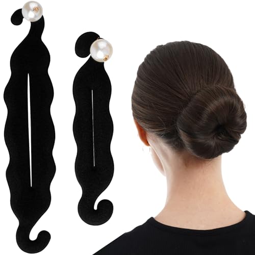 CTEAKOP 2 Pcs Black Hair Bun Maker, Pearl Bun Makers