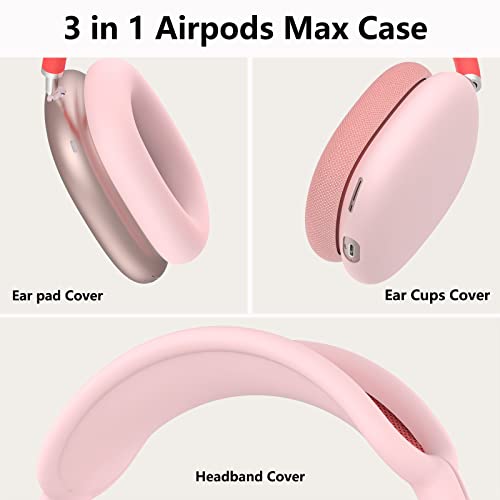 Silicone Case Cover For Airpods Max Headphones, Anti-Scratch Ear Pad Cover/Ear Cups Cover/Headband Max, Accessories Soft Skin Protector Apple (Pink) #TOP3