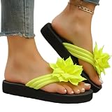 Fryloo hausschuhe Frauen Floral Keil Flip Flops, Bohemian Urlaub Stil, Rutschfester Stoff Obere Eva Sohle Sommer Strand Sandalen-zitronengelb-36