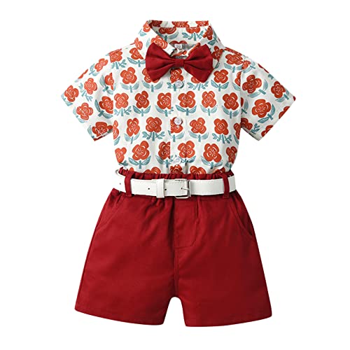 Roupas para bebês meninos meninos meninos camisa manga curta tops shorts com cinto de gravata infant
