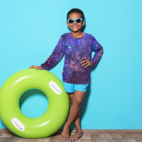 Kids Universe Starry Galaxy Long Sleeve Rash Guard Shirt Space Shiny Swim Shirt for Boys Girls UPF 50+ 3-12T4