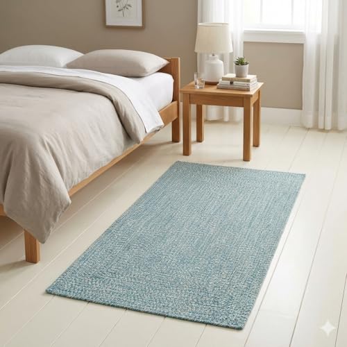 Image of Handmade Cotton Braided 2x5 feet Runner Rug - Washable, Low Pile Reversible Floor Mat for Bedroom, Kitchen, Entryway & Living Room - Eco-Friendly Woven Carpet - (Multi Green, Rect)