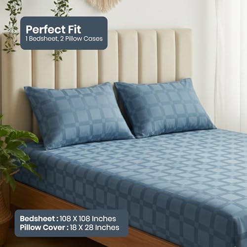 Image of Mush Satin Bedsheet King Size with 2 Pillow Case | 400 TC Bedsheets for King Size Bed | Cooling, Soft & Breathable Satin Bed Sheet, Premium Bedsheets Kingsize (Eclipse Navy, Jacquard Collection)