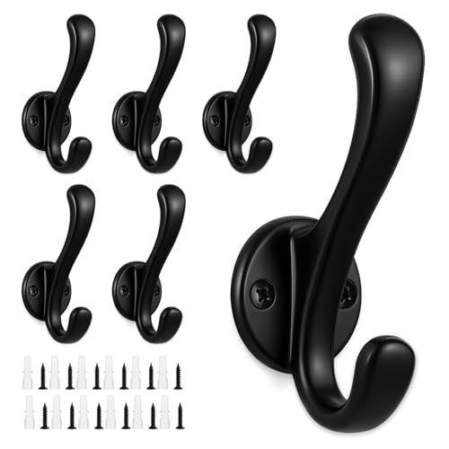 Dntorx 6 Stück Garderobenhaken Schwarz, Kleiderhaken Wand Schwerlaste Wandhaken zum Schrauben Haken Garderobe für Wohnzimmer Schlafzimmer Badezimmer Kleidung Handtuch Schals Schlüsseln