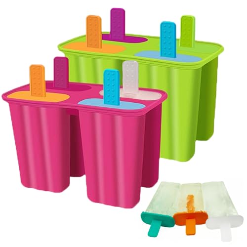 Stampi per Ghiaccioli,Silicone Stampi per Gelato,Set Stampini Gelato, Ghiaccioli Stampo Senza BPA,Formine Ghiaccioli Riutilizzabile per Bambini, per Gelato DIY Cioccolato(Verde + Rosa,2 Piezas)