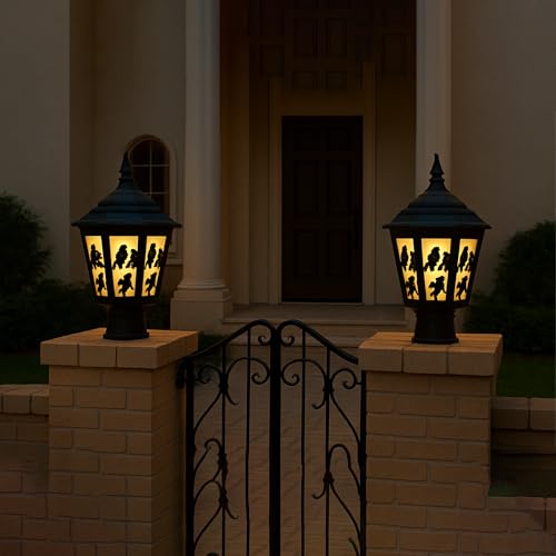 Image of DarkVision Main Outdoor Gate Light Fixture Vintage Waterproof Black Metal Pillar Lamp Bird Design, Durable Exterior Decoration Fixture for Balcony, Fence Posts, Lawn, Villa (Pack of 2) (Without Bulb)