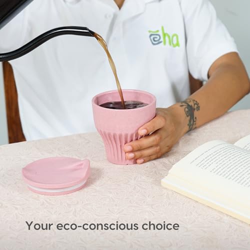 Image of Eha Earth Friendly Rafter Coffee Mug with Lid | Tea Cup Set | 250 ml | Made with Rice Husk | Microwave Safe Mugs for Gifting | 4 Unit | Multi Light