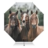 Coikll Large Windproof Umbrella Auto Open Folding Umbrella, 8 Ribs Rain Proof Reverse Umbrella for Travel Golf-(Thought Horse)