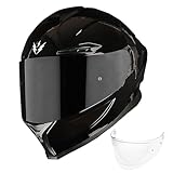 1Storm Motorcycle Full Face Helmet DOT Adults Street Bike Dual Visor Sun Inner Shield with One Extra Clear Shield: Glossy Black
