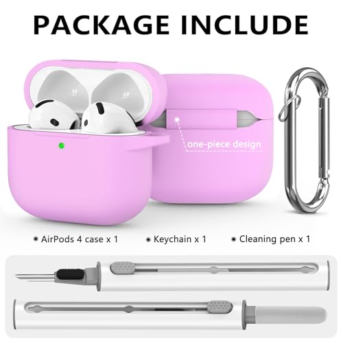 Image of Ljusmicker for AirPods 4 Case 2024 with Cleaner Kit,Light Lilac | Soft Silicone Protective Cover for Apple AirPods 4th Generation Case with Keychain for Women Men,Shockproof