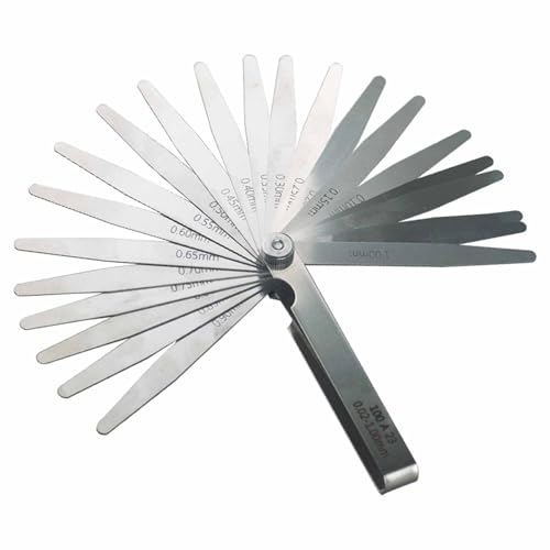 Image of Feeler Gauges 0.03-1.00mm/0.001-0.04" 32 Blades Tapered Feeler Gauge Metric and Imperial, Dual Marked Metric and SAE for Measuring Gap Thickness or Width for Spark Plug, Valve, Piston, Guitar