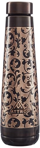 Image of ATTRO Arth Copper Bottle Design Boosts Immunity Leakproof & Lightweight |Anti-Bacterial, BPA Free with Secure Cap for School, Travel, Gym & Work 900ml Vintage Carving