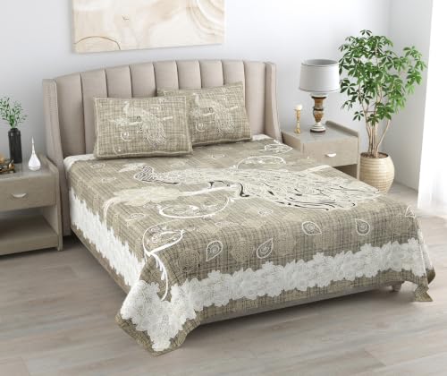 Image of 300 TC 100% Pure Cotton Bedsheet for Double Bed King Size (90x108) inch, Jaipuri Print Double Bedsheet with 2 Pillow Covers, Premium Printed Flat Bed Sheet