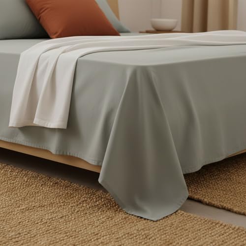 Image of Naksh Plain Bed Sheet Double Bed 210 TC with 2 Pillow Covers | 100% Pure Cotton | 210 TC | Soft & Breathable for Queen and Double Bed Use | Queen Size Bed Sheet | Silver |