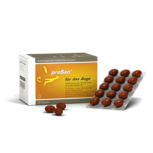 proSan für das Auge | Erhalt der normalen Sehkraft mit Vitamin A, B2, Omega-3-DHA & Zink | Hochdosierte Augen-Vitamin-Kapseln mit Lutein & Zeaxanthin und vielen weiteren Mikronährstoffen