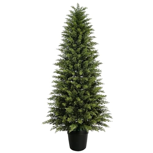 Maviss Diary 6ft Artificial Cedar Topiary Tree Set of 1 Realistic Faux Evergreen Shrub Plant in Planter Indoor Outdoor Fake Cedar Tree for Front Porch Entryway Office & Home Decor