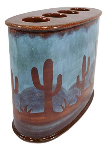 Ebros Rustic Southwestern Desert Cactus Arizona Wilderness Bathroom Accent Resin Figurine Accessories Western Country Cabin Lodge Decorative (Toothbrush And Toothpaste Holder) #TOP2