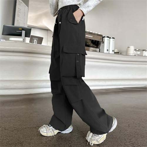 Girls Jeans Cargo Pants Wide Leg Baggy High Elastic Waistband Kids Straight Denim Pant with Pockets Casual Trousers3