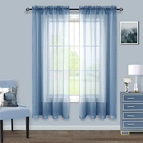 Pitalk White Sheer Curtains 90 Inches Long for Living Room 2 Panels Set Rod Pocket Transparent Window Curtain Panels for Bedroom 52x90 Inch Length