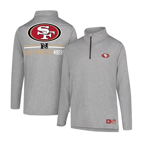 Ultra Game Men's NFL Official Super Soft Quarter Zip Long Sleeve T-Shirt, San Francisco 49ers, Heather Gray, 3X-Large