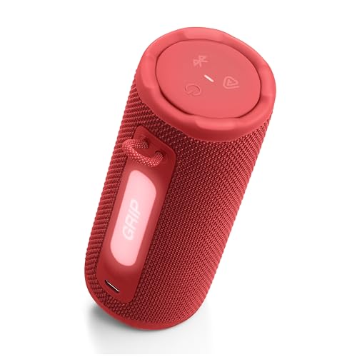 Image of JBL Grip - Compact Bluetooth Speaker with Bold JBL Pro Sound and Ambient Light, up to 14 Hours of Playtime, Water, Dust and Drop-Proof (IP68), & Multi-Speaker Connection with Auracast (Red)