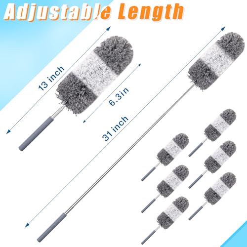 Image of Tanlade 12 Pcs Microfiber Feather Duster for Cleaning 13-31 Inch Extendable Cobweb Dusters Ceiling Fan Duster Washable Bendable Tool for Office Car Window Furniture (Gray White)