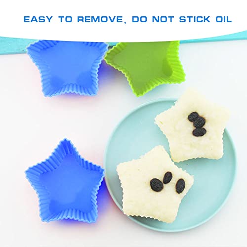 12 Pcs Cupcake Liners For Baking,3 Color Silicone Muffin Liners,Reusable&Nonstick Star-Shape Baking Cups For Daily Party,Birthday,Wedding(Blue,Yellow,Green) #TOP5