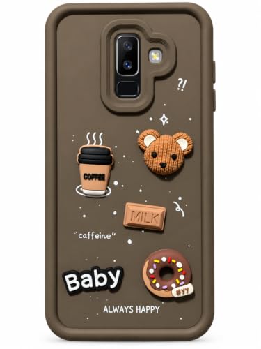 Image of Bintage Back Cover Compatible for Samsung Galaxy A6 Plus 4G | Cute 3D Taddy Ball Bear Milk Cake Coffee Silicon Case Full Body & Camera Protection - Brown