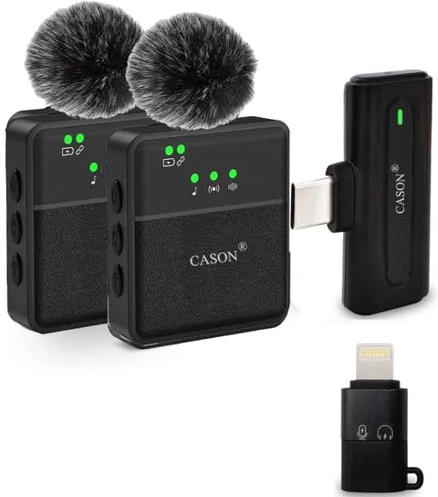 Image of CASON SX8 Wireless Mic for You Tube & Content Creators with Ultra Noise-Cancelling Feature and 20m Long Range Microphone for Vlogging with iPhone /Android Devices(2 Mic)