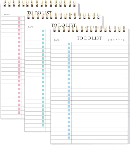 To Do List Notepad 3 Pack/Set Undated Daily Planner Notepad With To Do List Notebook Checklist Planner Spiral Waterproof Notepad for Office Supplies School Planner 52 Sheets/Pack 5.5*8.3 A5 Size