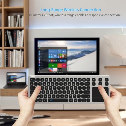 Arteck 2.4G Wireless Touch TV Keyboard with Easy Media Control and Built-in Touchpad Mouse Solid Stainless Ultra Compact Full Size Keyboard -Connected Computer, Smart TV, HTPC by Arteck - Image 4