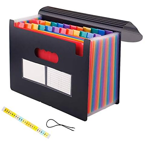 Expanding File Folder, 24 Pockets Expendable File Organizer, A4 Accordion Wallet Folder Portable Documents Holder with Colourful Inner Layer for Office School Family Cover