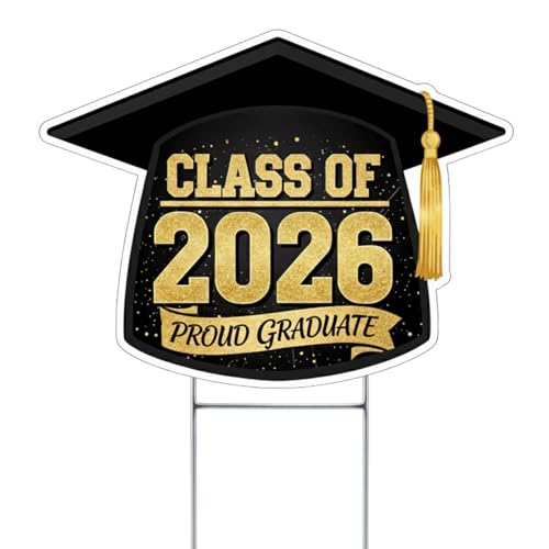 Congratulations Class of 2026 Graduation Yard Sign Home Decor Lawn Decoration With Stake Senior High School College Graduate Black Cap