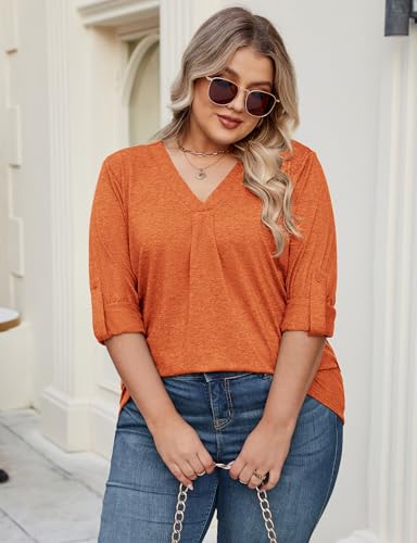 Kancystore Plus Size Tops for Women 3/4 Length Sleeve Shirts V Neck Tunic Blouses Spring Summer 20253