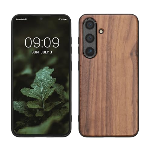 kwmobile Hülle kompatibel mit Samsung Galaxy S24 Hülle - Holz Case - stoßfestes Handy Cover - TPU Handyhülle in Dunkelbraun