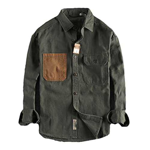 Veste à manches longues en coton tissé grain délavé homme veste militaire XXL