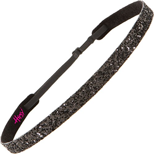 Hipsy 2Pk Women's Adjustable Non Slip Skinny Bling Glitter Headband Silver Duo Pack (Silver & Black) #TOP6