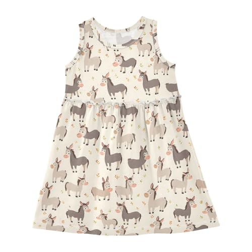 Donkey Pattern Girls Summer Sleeveless Dress Casual Sundress 2-8 Years