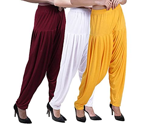 Image of CASUALS Women's Regular Fit Viscose Drawstring Patiala Harem Pants Combo Pack 3