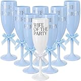 Yungyan 8 Pcs Wife of the Party Champagne Flute Acrylic Glasses Bachlorette Cups Plastic Reusable Unbreakable Champagne Cups for Bachelorette Wedding Bridal Shower Party (White and Blue)