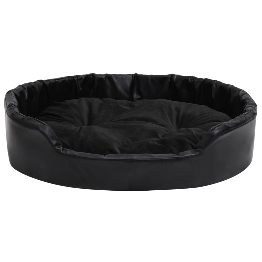 Hundebett schwarz 90x79x20 cm aus Plüsch und Kunstleder, rutschfestes Hundebett Kissen Körbchen Sofa Matratze für Haustier Schlafplatz, waschbar, pflegeleicht