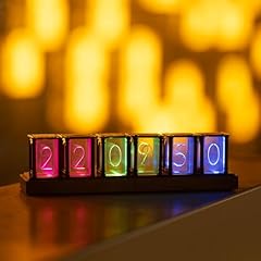 DIY Retro Nixie Tube Clock Kit – RGB LED Imitation Display, Custom Light Modes & Wood Base, Vintage