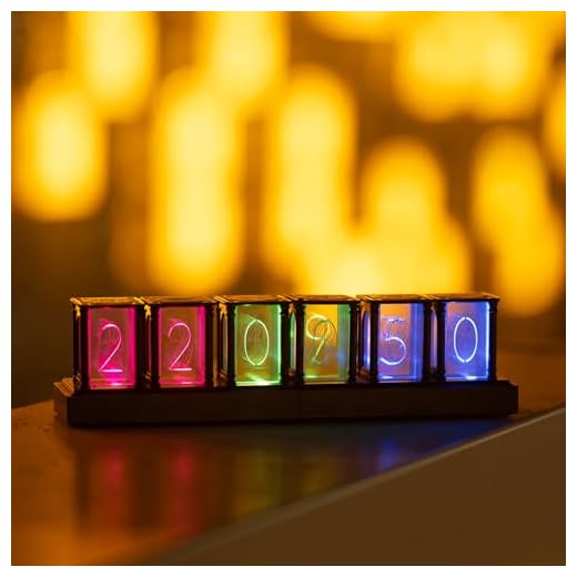 DIY Retro Nixie Tube Clock Kit – RGB LED Imitation Display, Custom Light Modes & Wood Base, Vintage-Inspired Tech Decor and Unique Gift for Makers, Engineers, Gamers