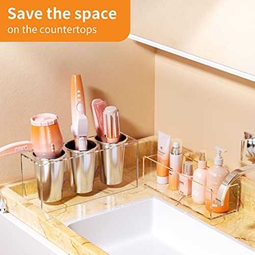 NIUBEE Hair Tool Organizer, Acrylic Hair Dryer and Styling Holder, Bathroom Countertop Blow Dryer Organizer, Vanity Storage Stand for Accessories, Makeup, Toiletries (Clear) - Thumbnail 4
